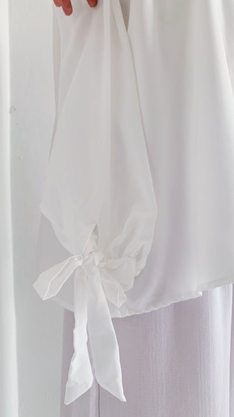 Ribbon Sleeve Top - White
