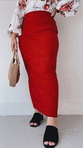 Bella Knitted Pencil Skirt - Wine