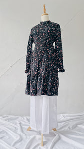 Mila Pleated Ruffle Midi Dress - Black