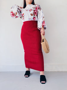 Bella Knitted Pencil Skirt - Wine