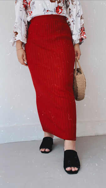Bella Knitted Pencil Skirt - Wine